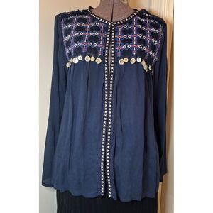 Anandas Collection Women's Size Medium Open Front Embroidered Coin Layering Top